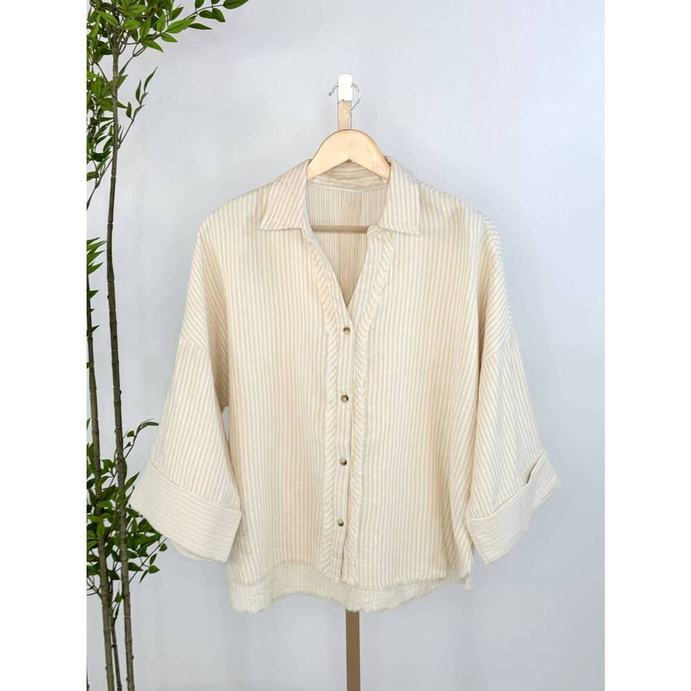 NEW HEDGE women's georgia double weave gauze top in stone stripe